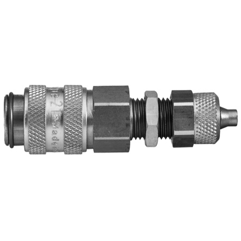 45596750 Coupling - Dry Break - Panel Mount Double shut-off quick couplings with flatsealing or dry-break system for leak-free design. (KL series). On the coupling and plug, our leak-free coupling systems have valves that build up no dead-space volume. As such, when the connection is broken, no drops of the medium being channelled are able to escape. This variant is especially suitable for transporting aggressive media or in sensitive environments like in cleanrooms.