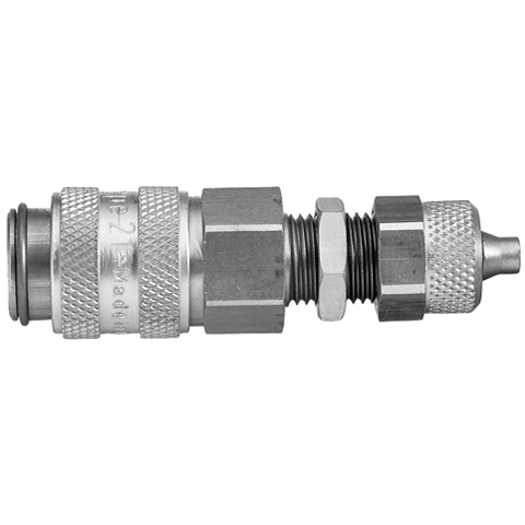 47361250 Coupling - Dry Break - Panel Mount Double shut-off quick couplings with flatsealing or dry-break system for leak-free design. (KL series). On the coupling and plug, our leak-free coupling systems have valves that build up no dead-space volume. As such, when the connection is broken, no drops of the medium being channelled are able to escape. This variant is especially suitable for transporting aggressive media or in sensitive environments like in cleanrooms.