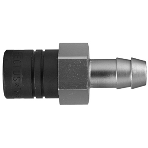 48310020 Coupling - Dry Break - Hose Barb Double shut-off quick couplings with flatsealing or dry-break system for leak-free design. (KL series). On the coupling and plug, our leak-free coupling systems have valves that build up no dead-space volume. As such, when the connection is broken, no drops of the medium being channelled are able to escape. This variant is especially suitable for transporting aggressive media or in sensitive environments like in cleanrooms.