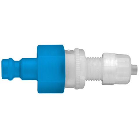 48963655 Nipple - Double Shut-off - Panel Mount Double shut-off Nipple - coded systems/ Rectukey.  The mechanical coding of the coupling and plug offers a  guarantee for avoiding mix-ups between media when coupling, which is complemented by the color coding of the anodised sleeves. Double shut-off version available on request.