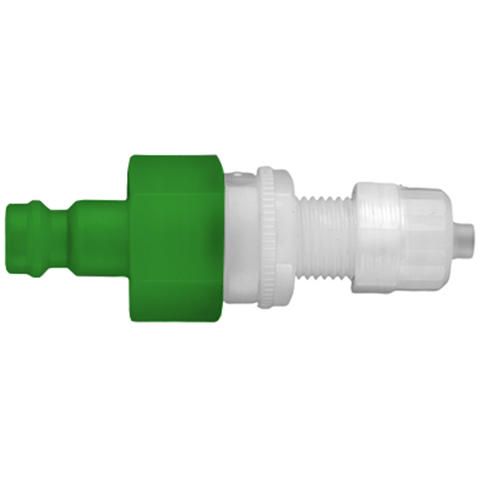 48963660 Nipple - Double Shut-off - Panel Mount Double shut-off Nipple - coded systems/ Rectukey.  The mechanical coding of the coupling and plug offers a  guarantee for avoiding mix-ups between media when coupling, which is complemented by the color coding of the anodised sleeves. Double shut-off version available on request.