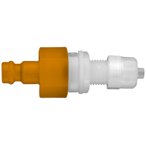 48963670 Nipple - Double Shut-off - Panel Mount Double shut-off Nipple - coded systems/ Rectukey.  The mechanical coding of the coupling and plug offers a  guarantee for avoiding mix-ups between media when coupling, which is complemented by the color coding of the anodised sleeves. Double shut-off version available on request.